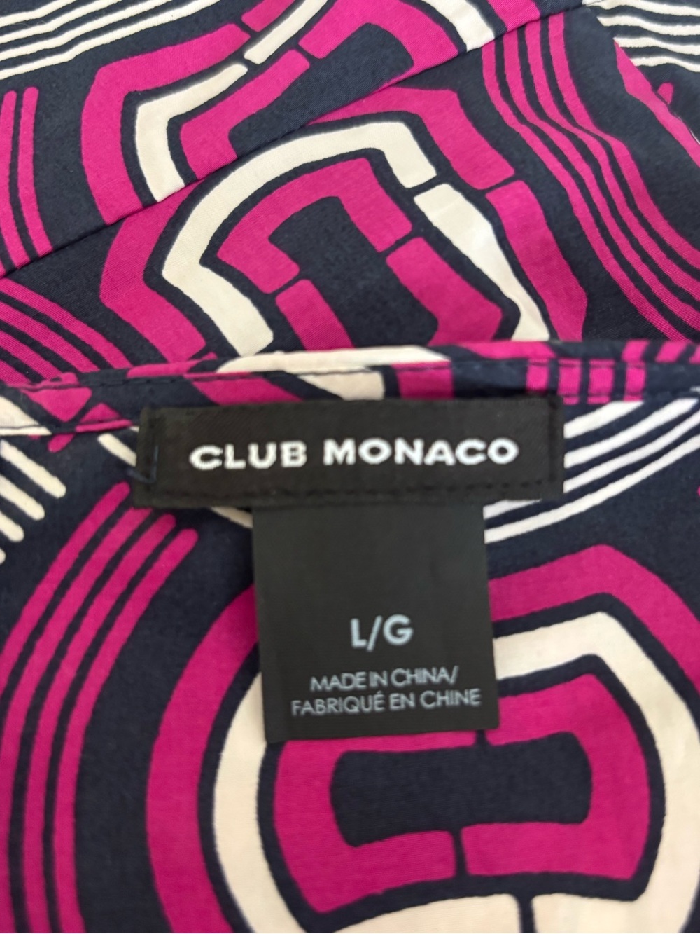 Club Monaco cotton pink & navy abstract print sleeveless contemporary top large - Picture 8 of 10